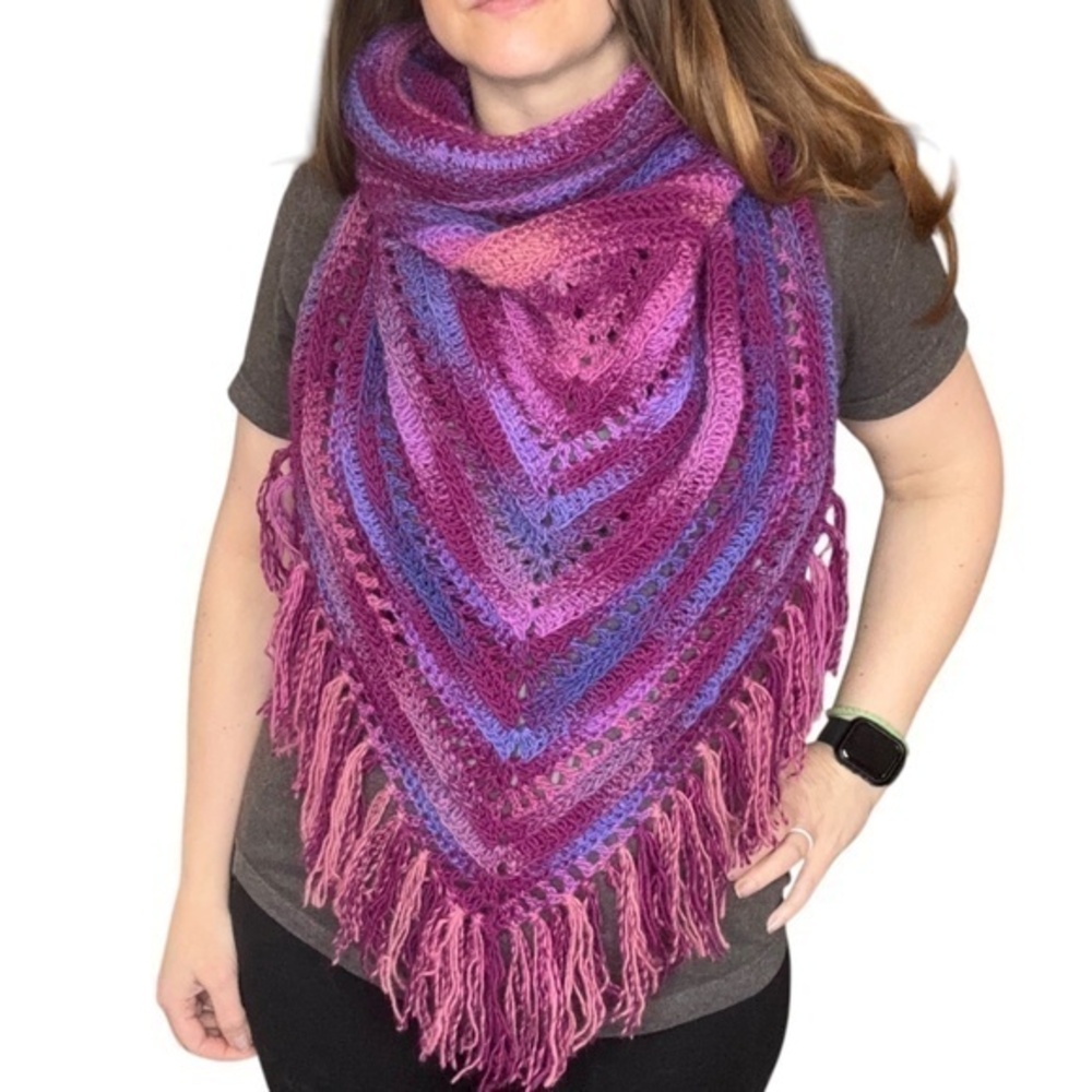Handcrafted Crochet Hooded Cowl‎ Scarf With Fringe New Handmade by Seller Knit